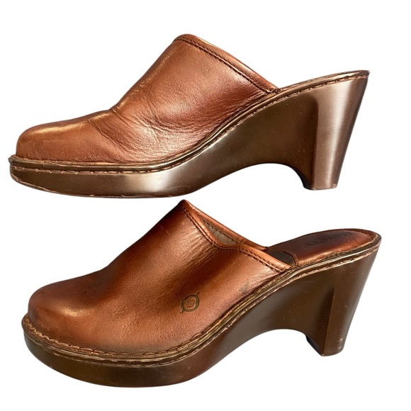 Born Women's Brown Leather Heeled Clogs - Picture 1 of 6